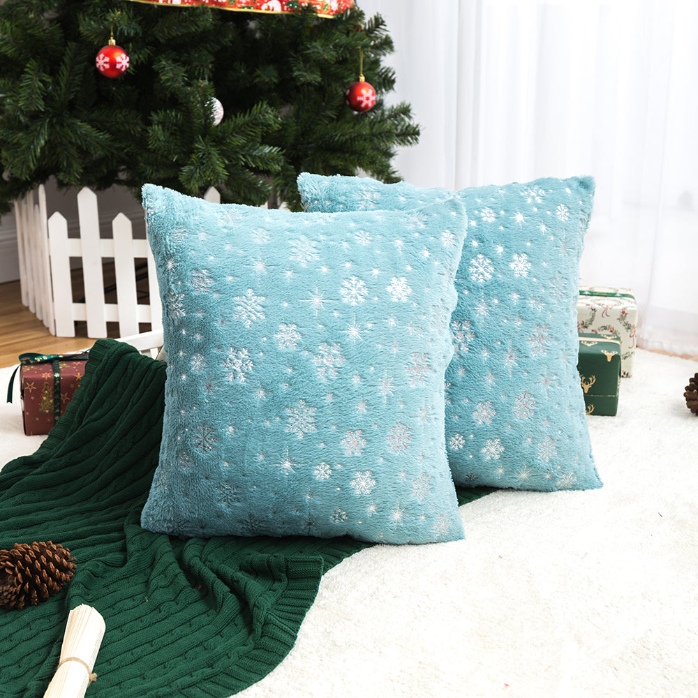 Soft plush pillowcase with snowflakes and gold embossing