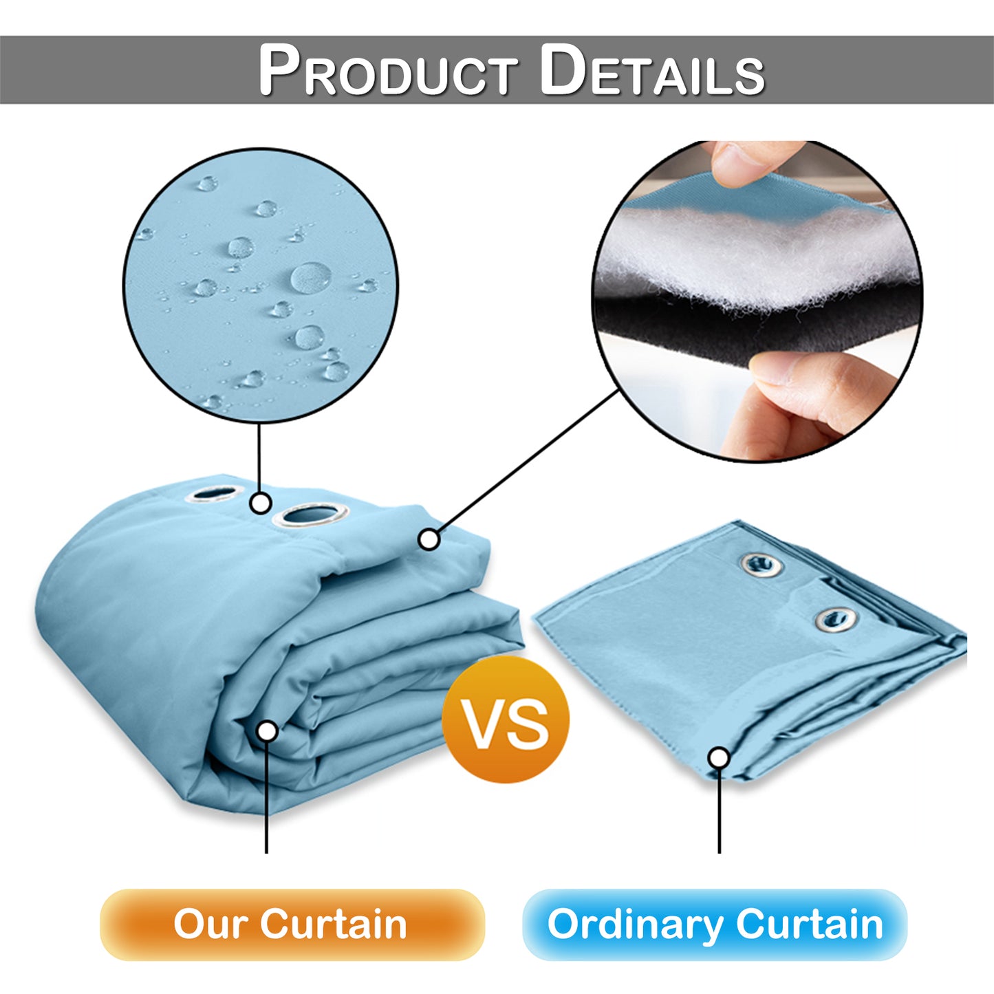 Outdoor Curtain – Waterproof, Windproof and Quilted, 100% Blackout, 1/2 Panel