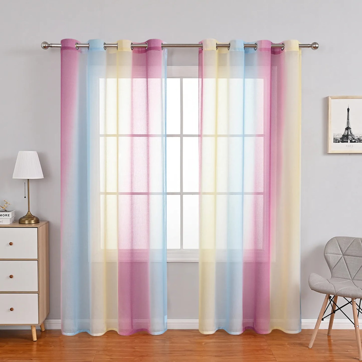 1 Panel Ombre Fenster Sheer Transparent Wohnzimmer Schlafzimmer Vorhänge Ösen