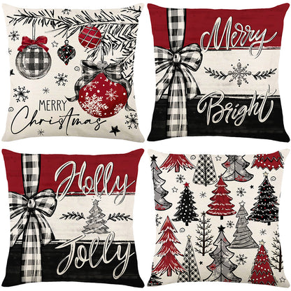 4er-Set Weihnachts-Kissenbezüge aus Leinen – Softe Dekokissen für Sofa und Bett (45×45 cm)