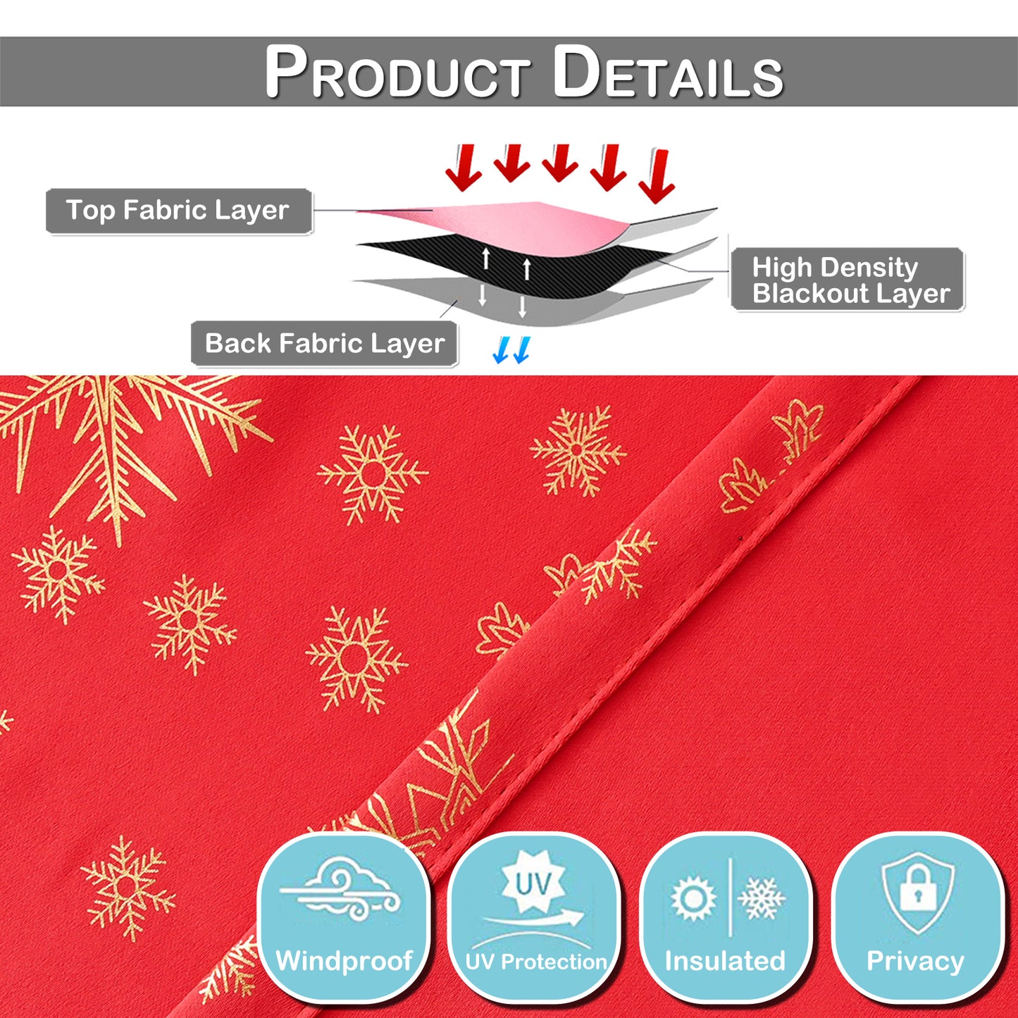 Christmas Blackout Curtains, 1 Panel, Red, 100*130cm/100*200cm/100*250cm/140*260cm