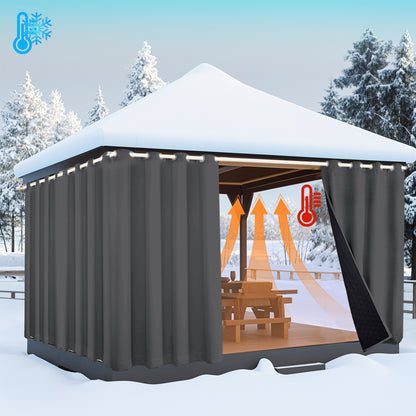 Outdoor Curtain – Waterproof, Windproof and Quilted, 100% Blackout, 1/2 Panel