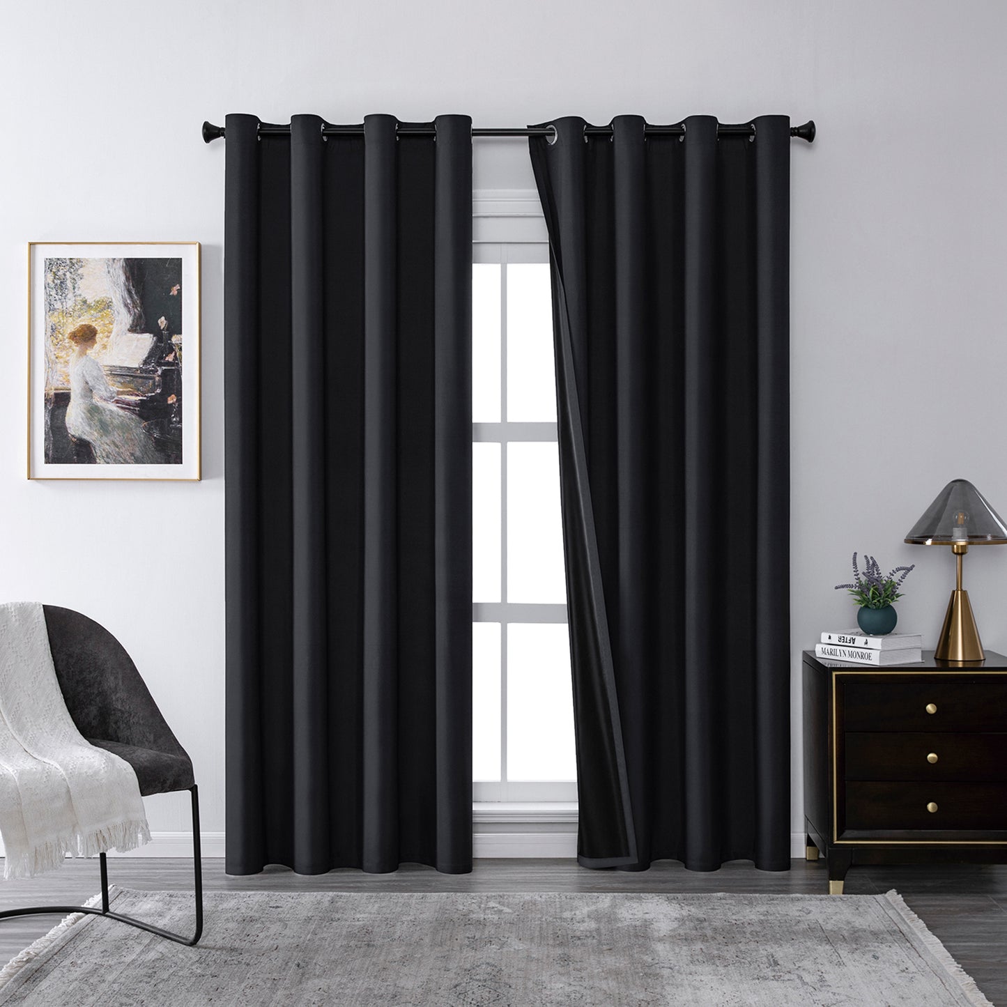 Set of 2 ultra-lightweight 100% blackout curtains with eyelets for bedrooms and living rooms