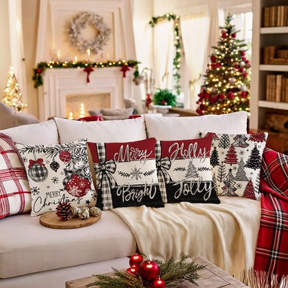 4er-Set Weihnachts-Kissenbezüge aus Leinen – Softe Dekokissen für Sofa und Bett (45×45 cm)