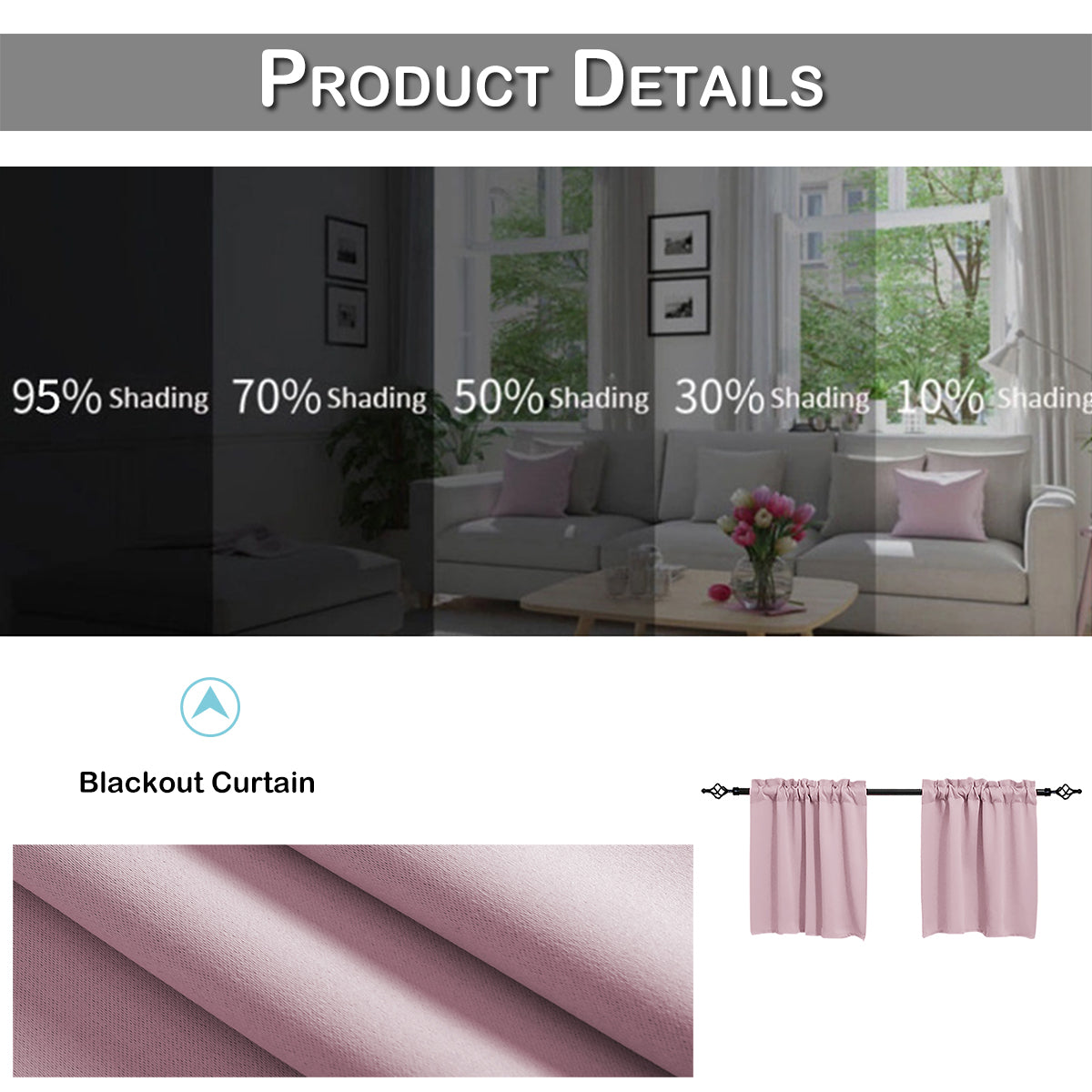 1 Panel Blackout Window Short Curtains