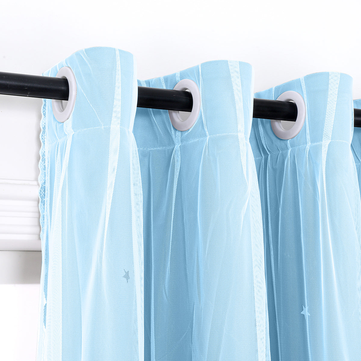 Verdunkelungsvorhang mit Tüll Overlay und Ausgestanzten Sternen – Einzelne Gardinenbahn