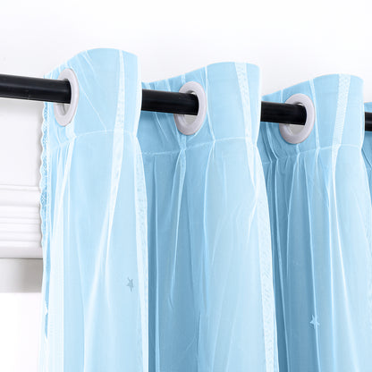 Verdunkelungsvorhang mit Tüll Overlay und Ausgestanzten Sternen – Einzelne Gardinenbahn