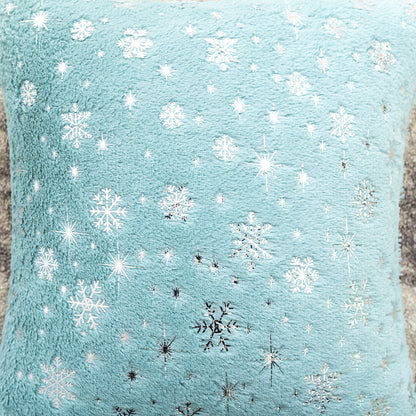 Soft plush pillowcase with snowflakes and gold embossing