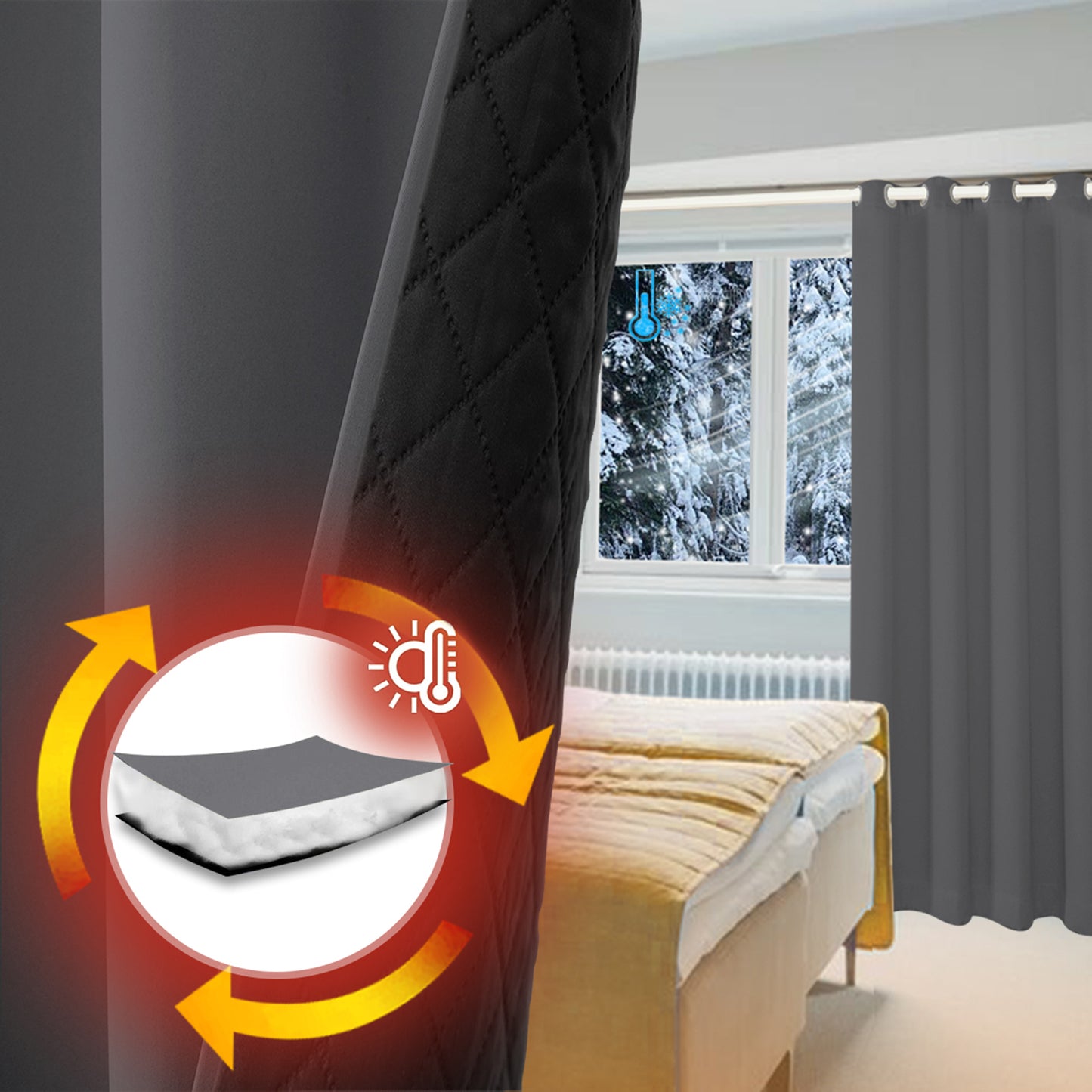 Outdoor Curtain – Waterproof, Windproof and Quilted, 100% Blackout, 1/2 Panel