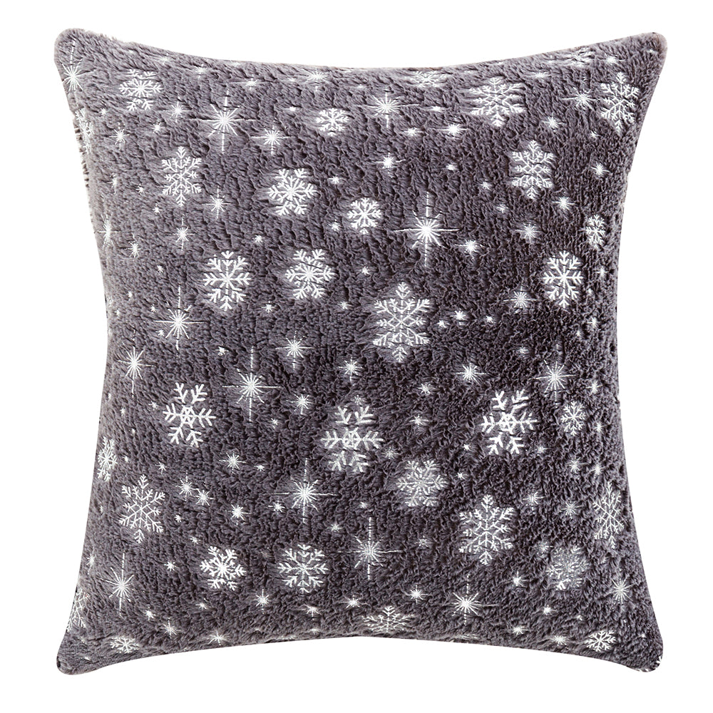Soft plush pillowcase with snowflakes and gold embossing