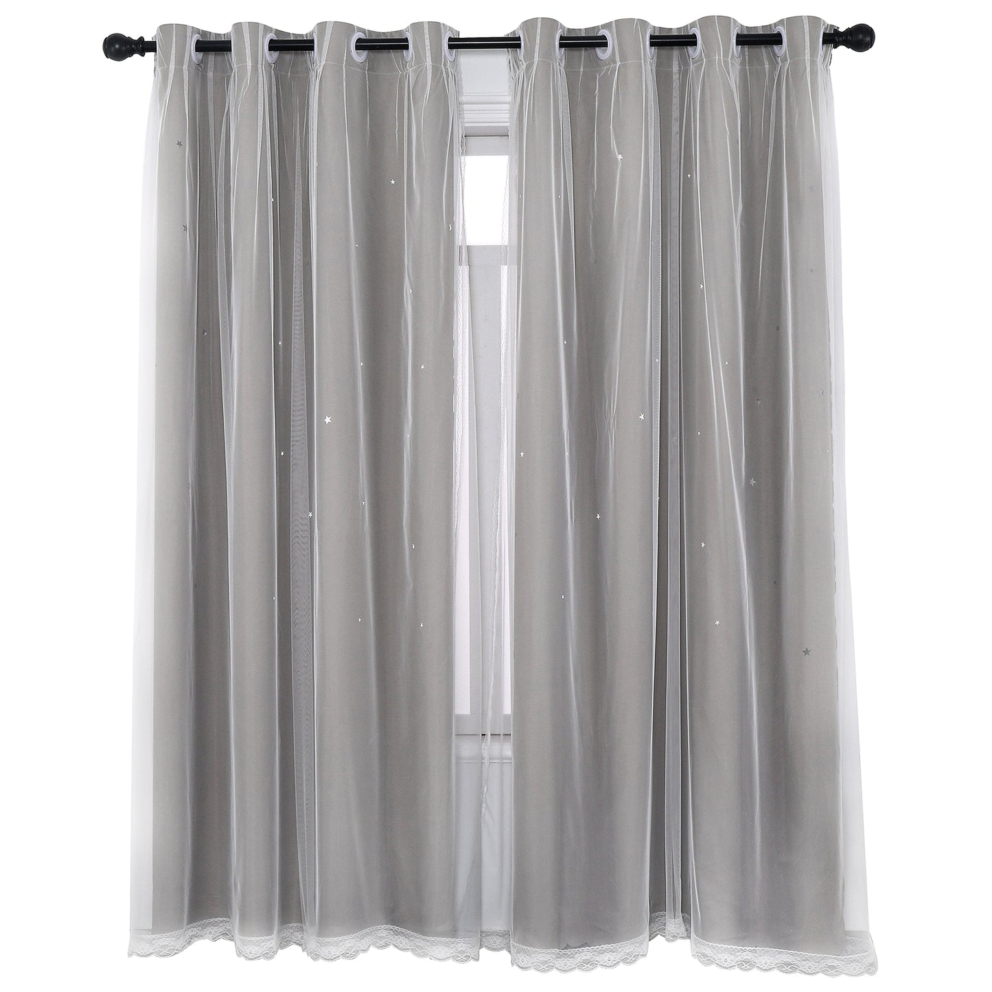 Verdunkelungsvorhang mit Tüll Overlay und Ausgestanzten Sternen – Einzelne Gardinenbahn
