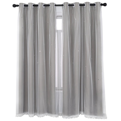 Verdunkelungsvorhang mit Tüll Overlay und Ausgestanzten Sternen – Einzelne Gardinenbahn