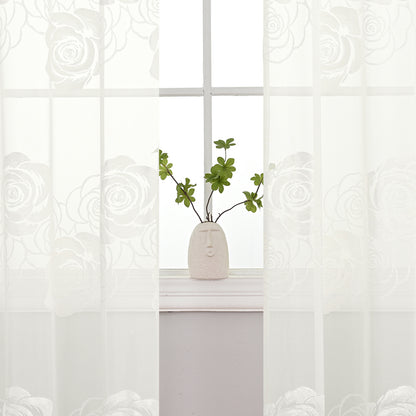 Rideaux transparents floqués à motif de roses, 1 panneau, blanc, 100 x 200 cm/100 x 250 cm/140 x 260 cm