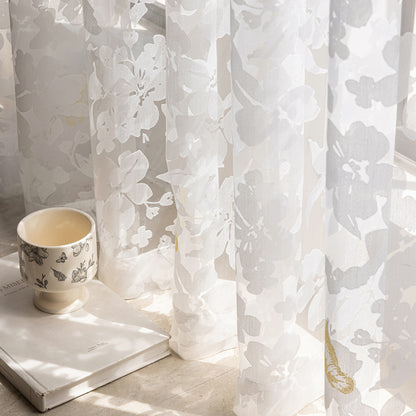 Elegant burnout voile curtain with gold butterfly embroidery, made to measure – Mariposa