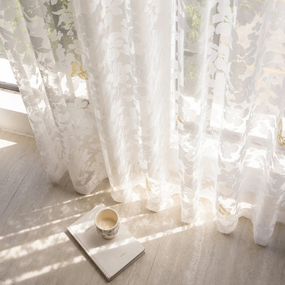 Elegant burnout voile curtain with gold butterfly embroidery, made to measure – Mariposa