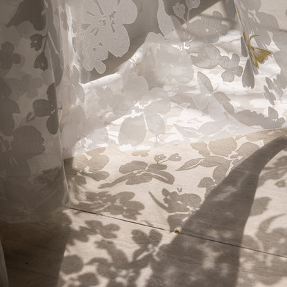 Elegant burnout voile curtain with gold butterfly embroidery, made to measure – Mariposa