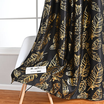 Gold Stamping Feather Curtains, 1 Panel, Black, 100*130cm/100*250cm