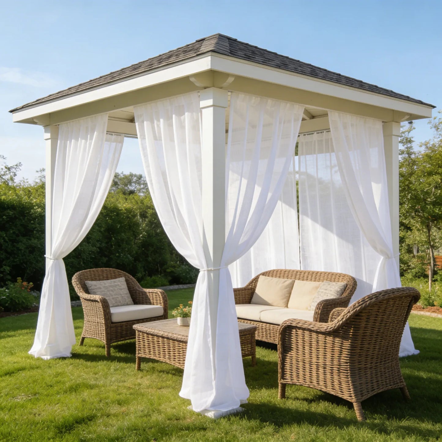 Lightweight outdoor voile curtain made to measure · Alviora