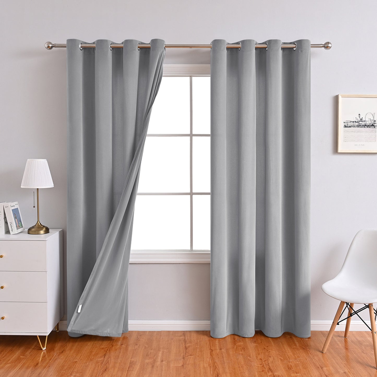 Frosted Fleece Curtains, 1 Panel, Gray, 132*164cm/132*214cm/132*241cm