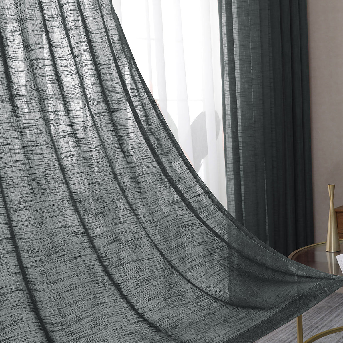 Rideaux transparents texturés, 1 panneau, gris, 132x160cm/132x210cm/132x240cm/132x270cm