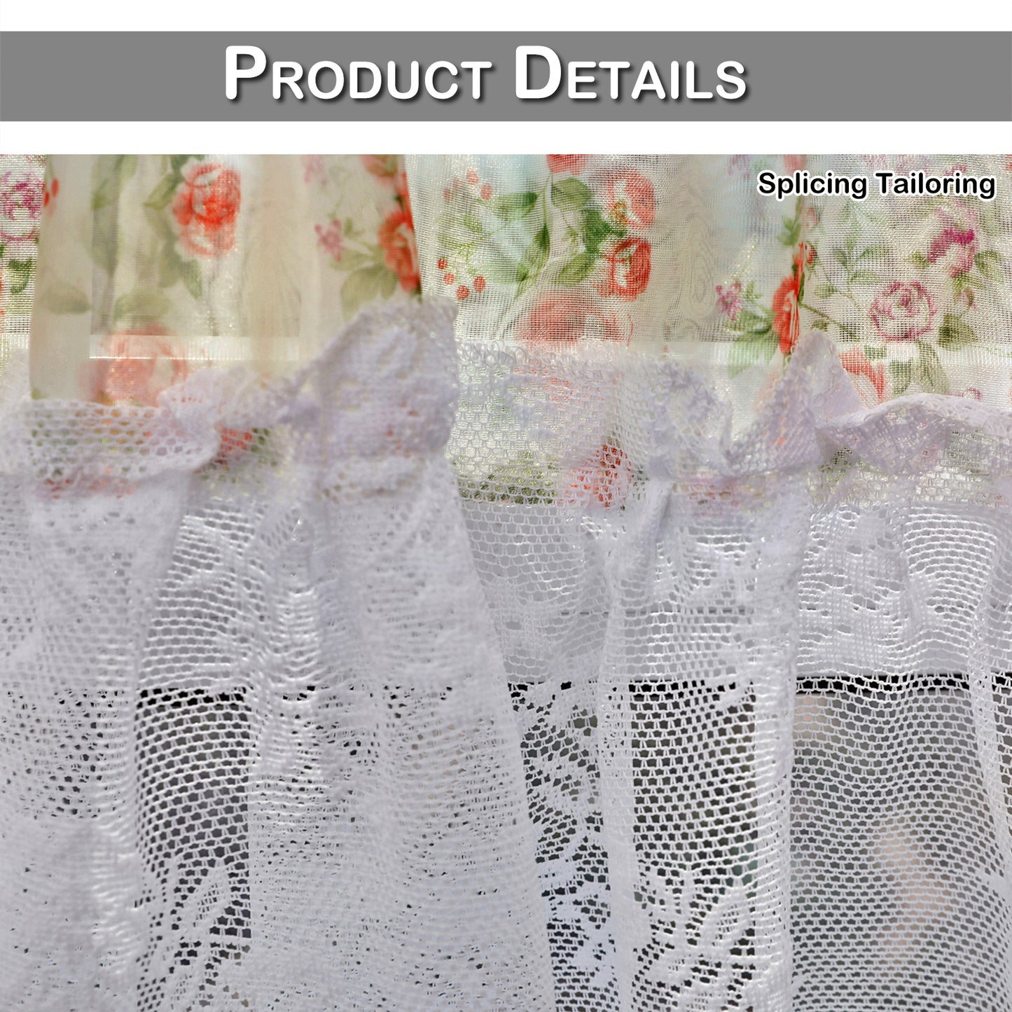 Floral Lace Sheer Short Curtains, 1 Panel, White, 132*45cm/132*60cm