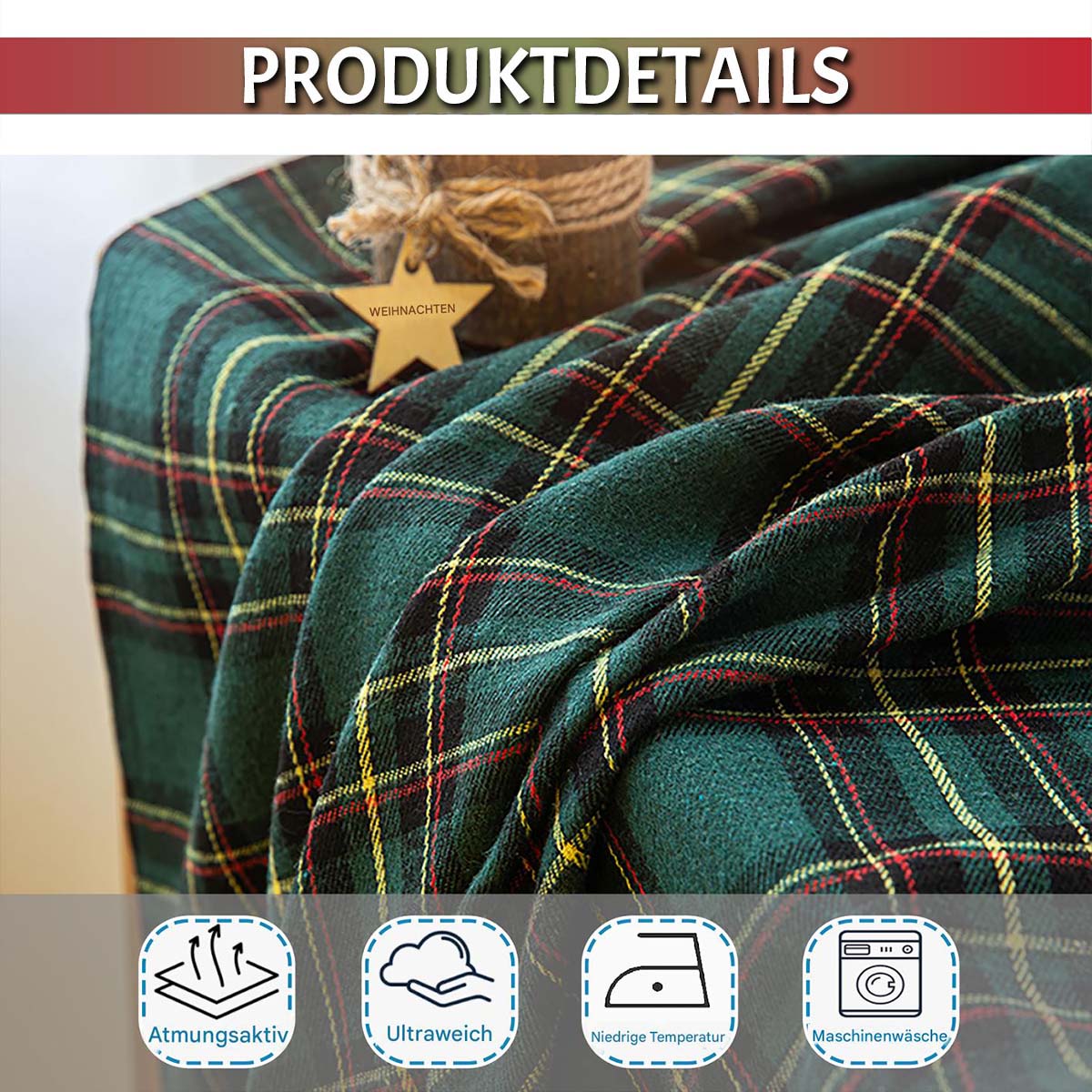 Rideau de Noël à carreaux · Rouge Vert · Style vintage