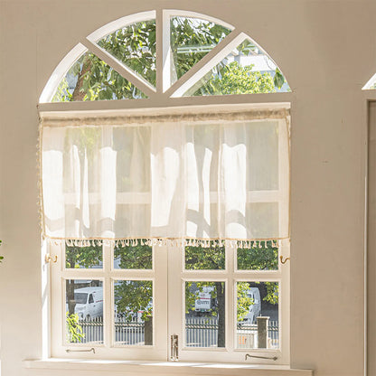 1 Panel Cream Tassels Window Tier Short Curtains