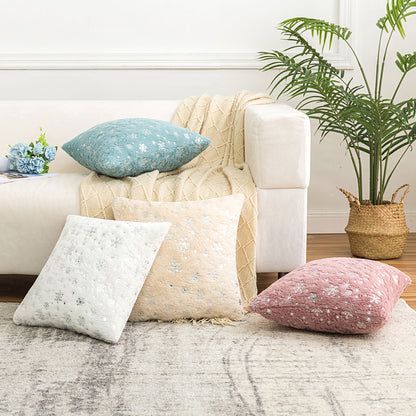 Soft plush pillowcase with snowflakes and gold embossing