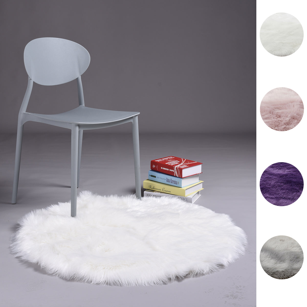Round Shaggy Rug, Faux Fur, Long Pile, Fluffy Rug