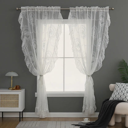 Voile Vorhänge Floral Spitze Rüschen Fenster Sheer Vorhänge Wohnzimmer Dekor 1 Panel