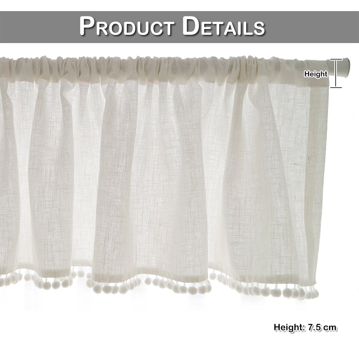 1 Panel Pompom Rod Pocket Überschrift Fenster Kurzer Sheer Tier Vorhang