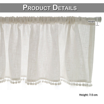 1 Panel Pompom Rod Pocket Überschrift Fenster Kurzer Sheer Tier Vorhang
