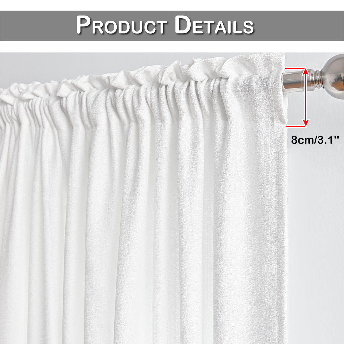 Rideaux semi-transparents pour la confidentialité, 1 panneau, blanc, 100*130cm/100*200cm/100*250cm/140*260cm