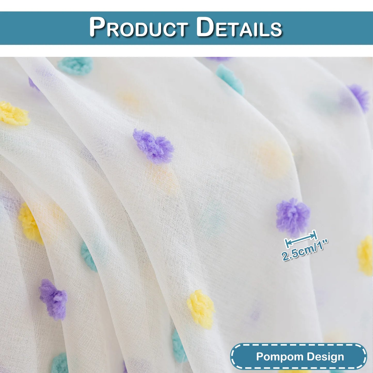 1 Panel Boho Rainbow Pom Pom Sheer Curtains Decor
