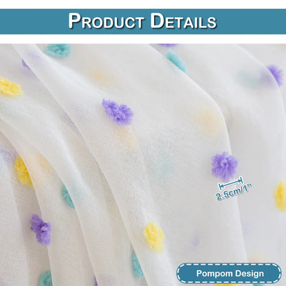 1 Panel Boho Rainbow Pom Pom Sheer Curtains Decor