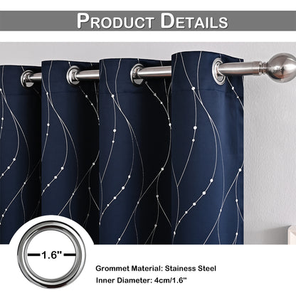 Silver Stamping Blackout Curtains, 1 Panel, Navy Blue, 132*160cm/132*213cm