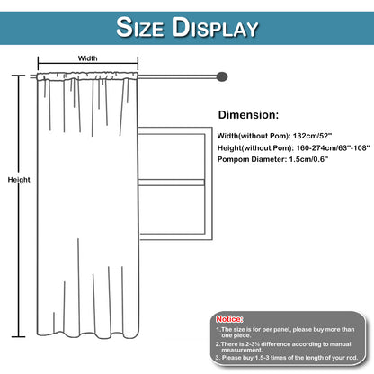 1 Panel Window Sheer Curtain Cute Ball Pompom Decor