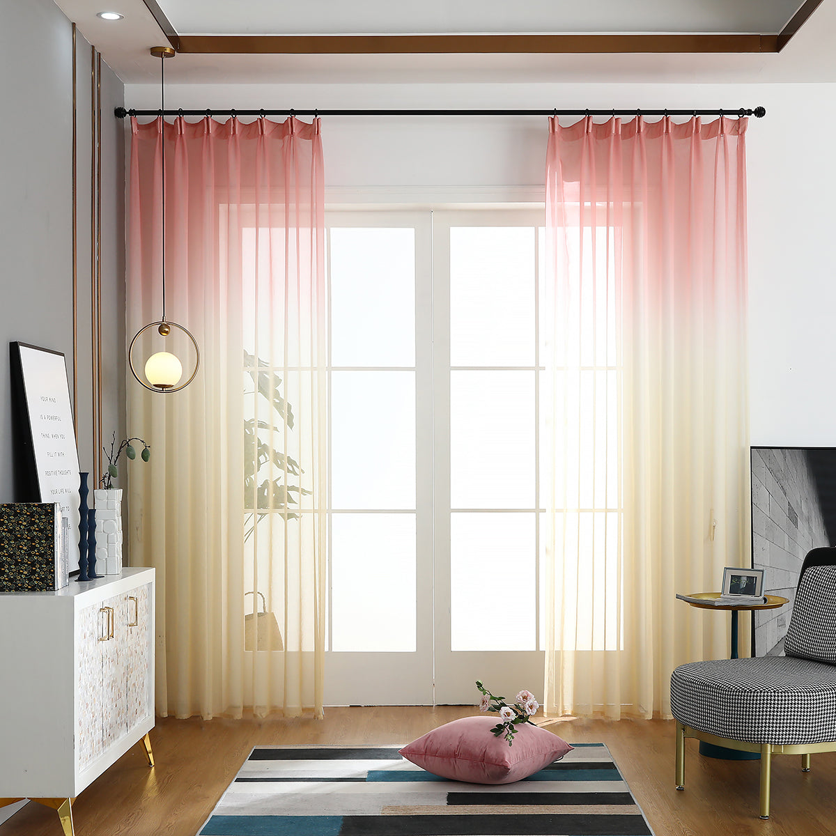Rideaux transparents dégradés, 1 panneau, rose, 100 x 250 cm/140 x 260 cm