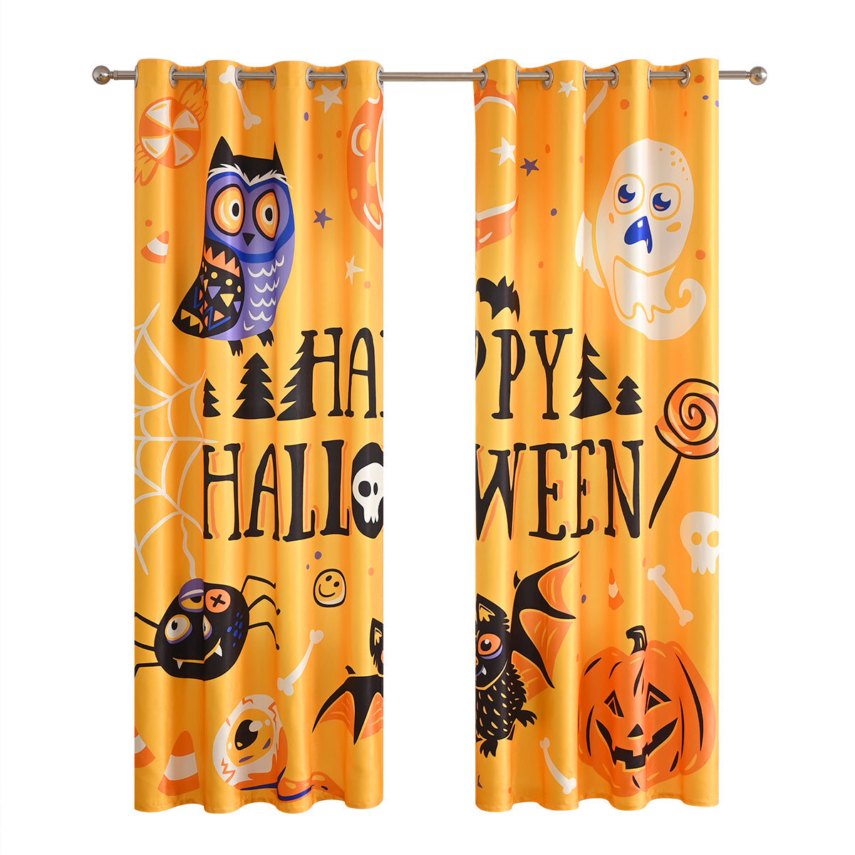 Rideaux Joyeux Halloween, 2 panneaux, orange, 132x214cm