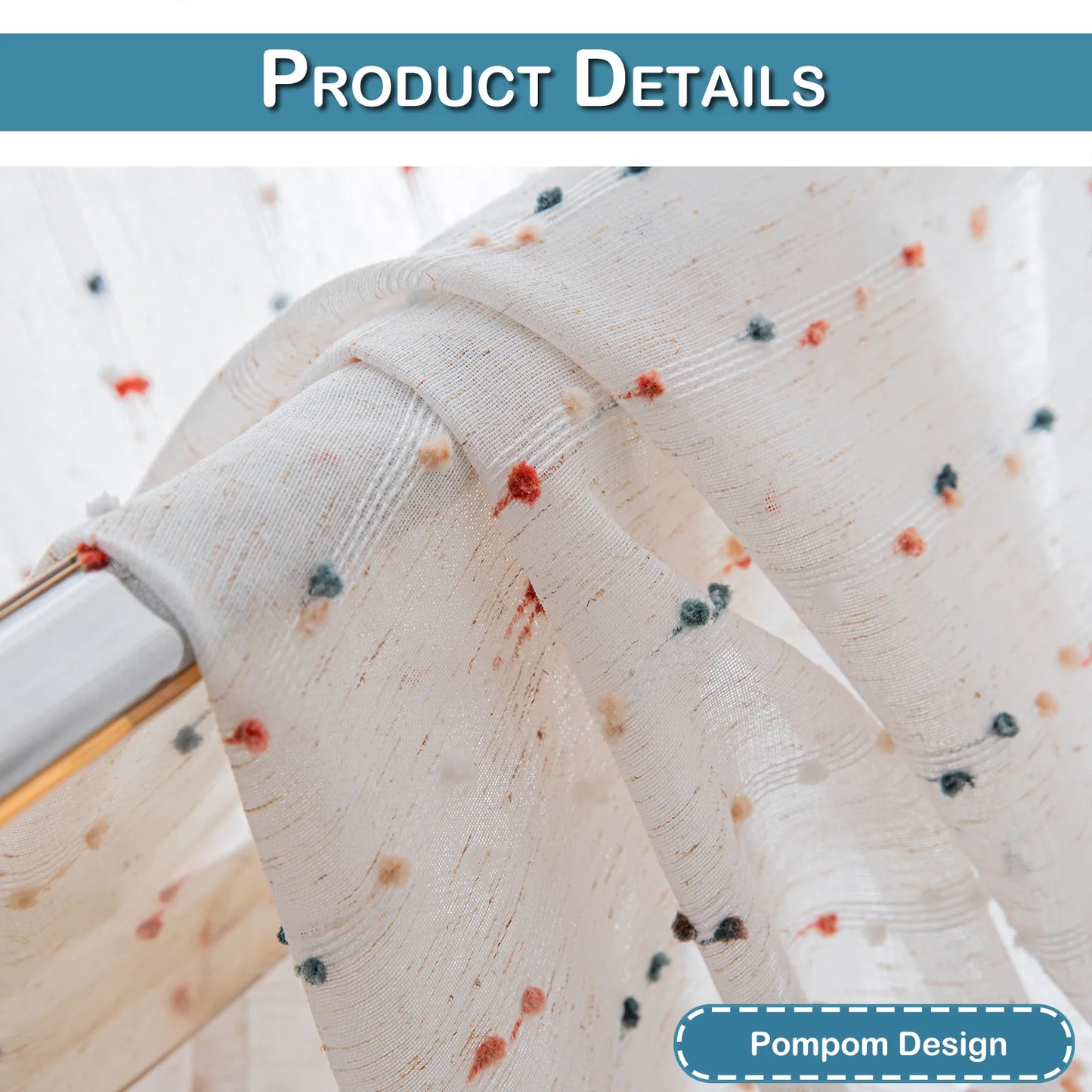 1 Panel Boho Pom Pom Window Sheer Curtains