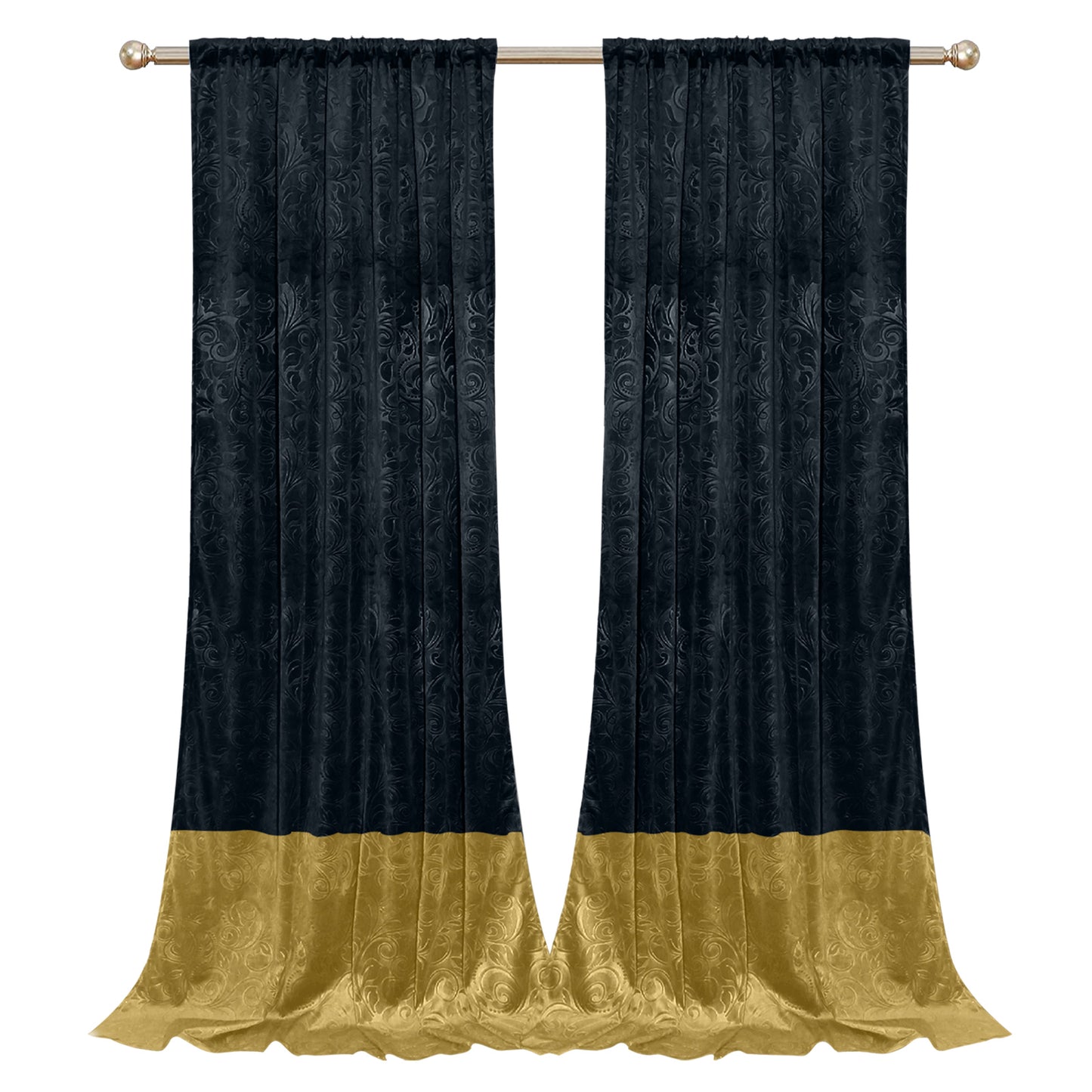 Rideaux en velours de luxe avec motif à blocs de couleurs · Noir et or
