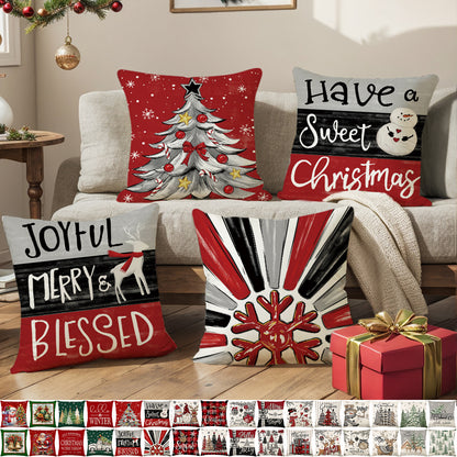 4er-Set Weihnachts-Kissenbezüge aus Leinen – Softe Dekokissen für Sofa und Bett (45×45 cm)