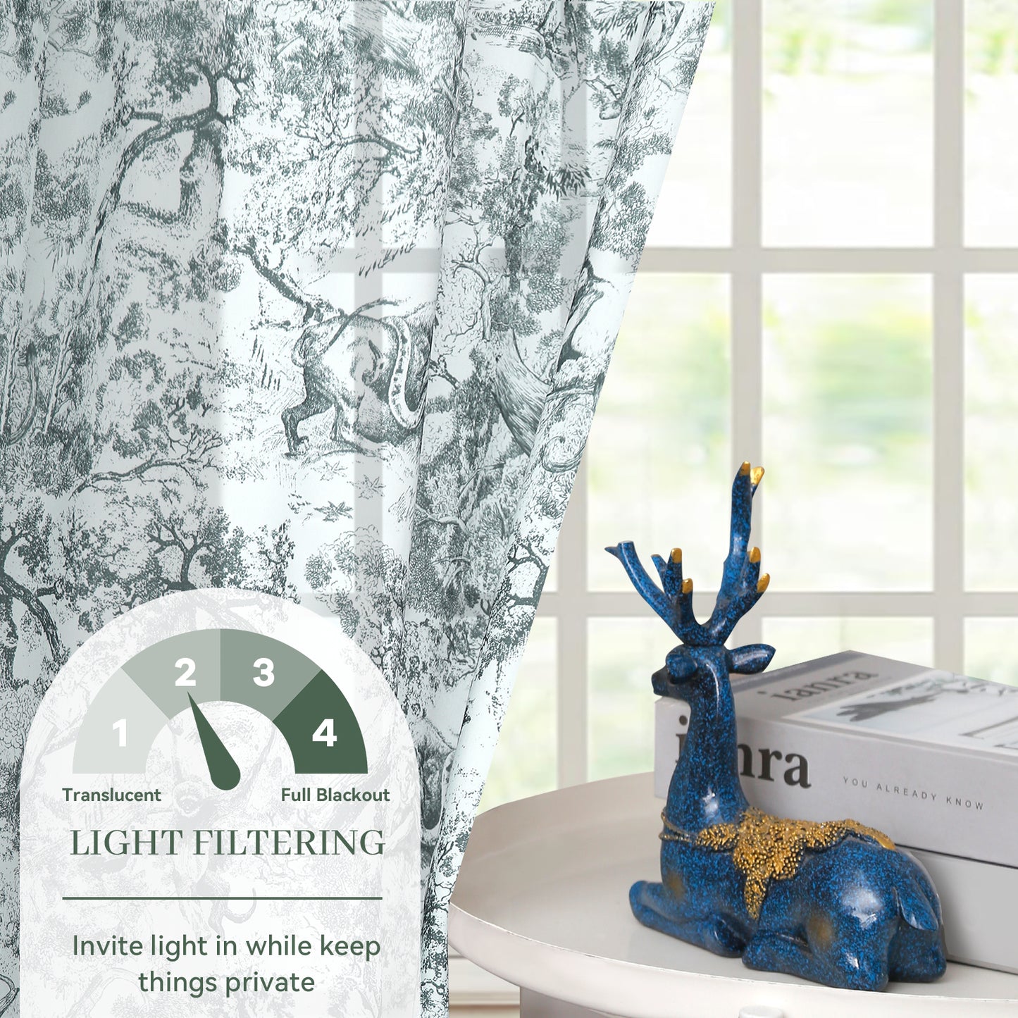 Jungle Motif Transparent Curtain Grey
