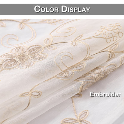 Floral Embroider Sheer Curtains, 1 Panel, White, 100*130cm/100*200cm/100*250cm/140*260cm