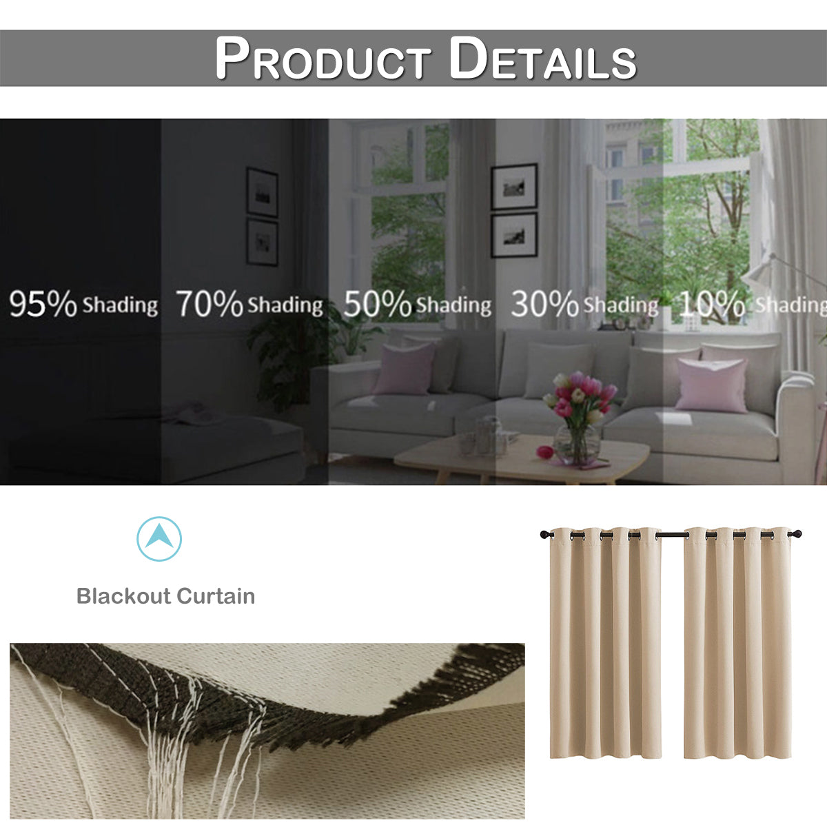 Rideaux occultants, 1 panneau, beige, 130*160cm/130*213cm/130*241cm