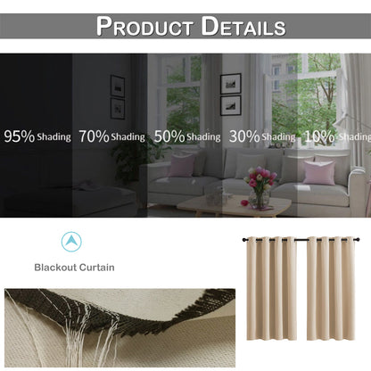 Rideaux occultants, 1 panneau, beige, 130*160cm/130*213cm/130*241cm