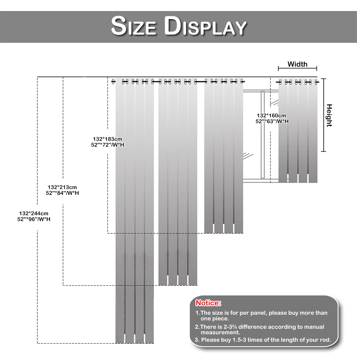 Rideaux en tulle de gaze, 1 panneau, blanc, 132*160cm/132*183cm/132*213cm/132*244cm