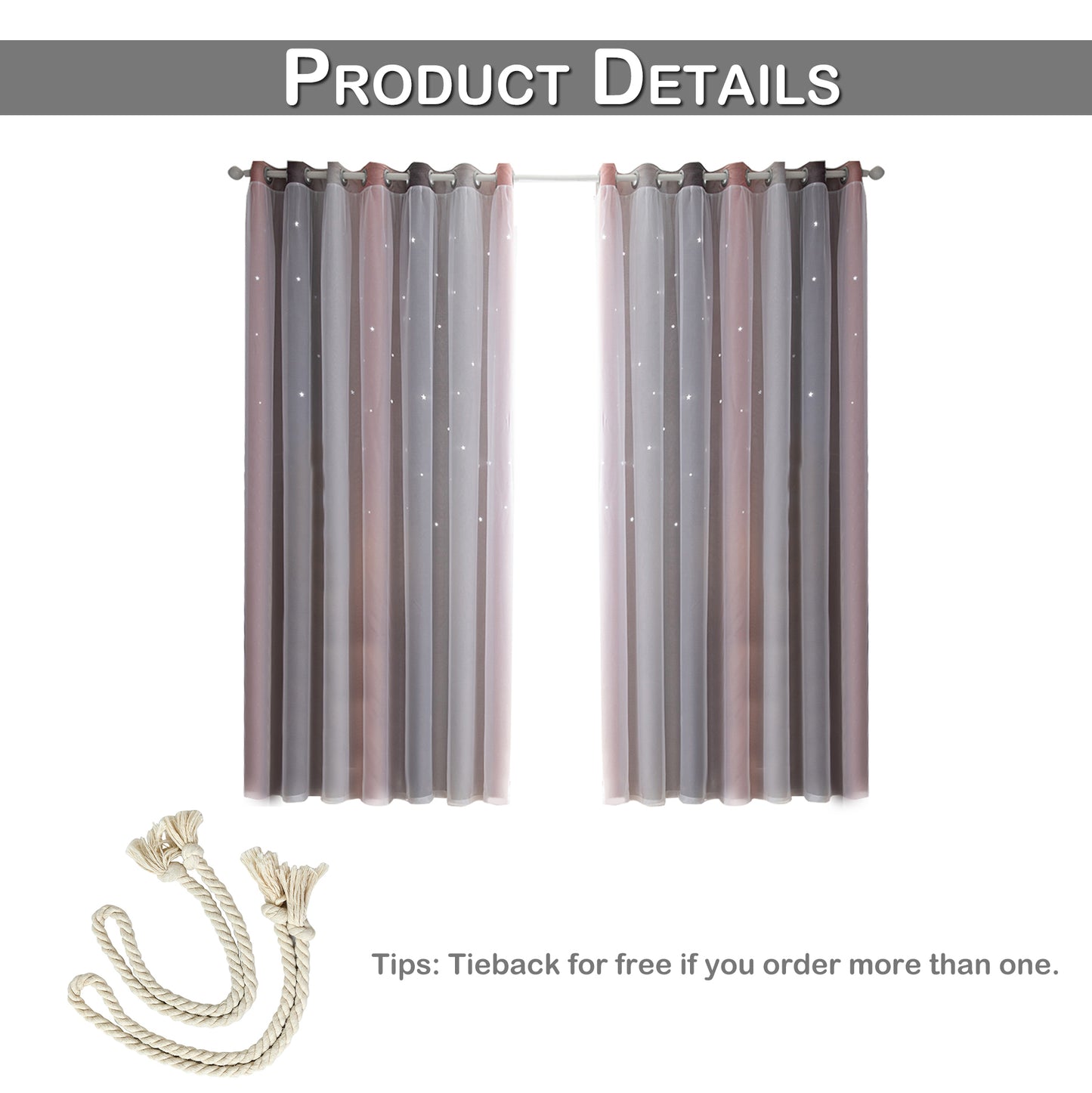 Stars Ombre Double-Layer Curtains, 1 Panel, Gray, 134*160cm/134*210cm/134*240cm/134*269cm