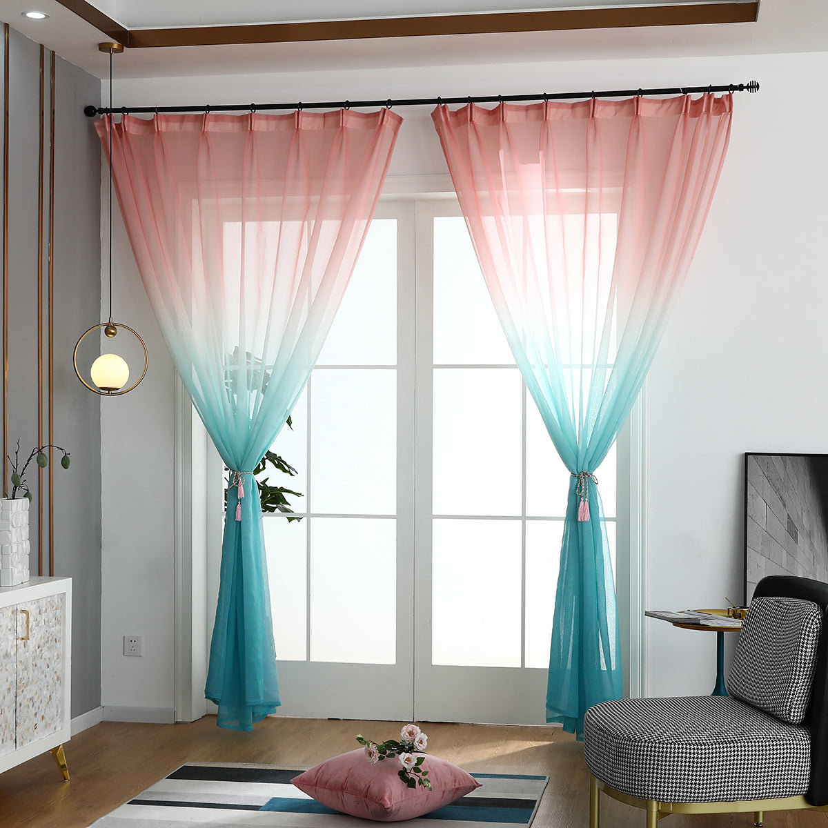 Gradient Sheer Curtains, 1 Panel, Pink-Blue, 100*250cm/140*260cm