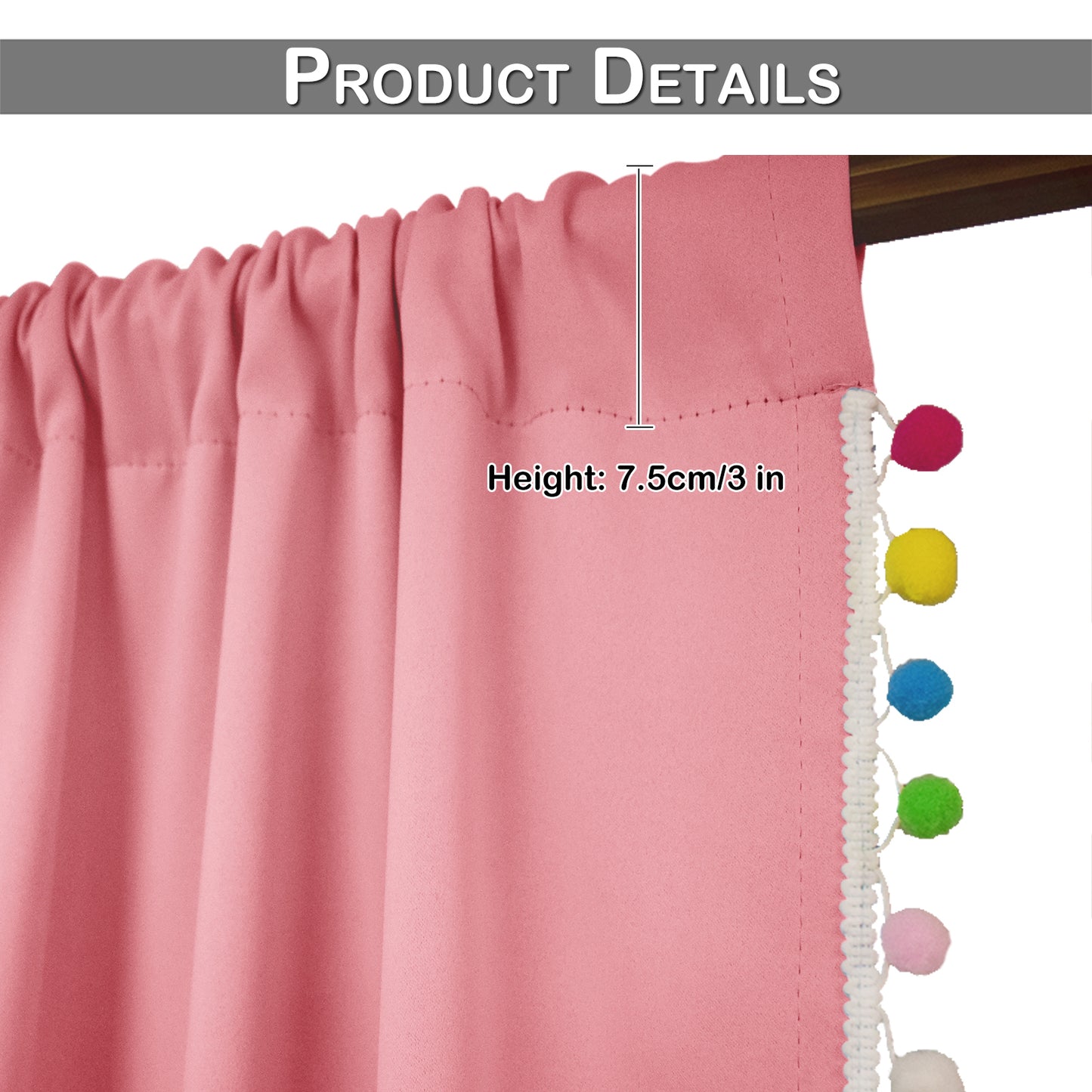 Pom Pom Blackout Curtains, 1 Panel, Pink, 132*160cm/132*213cm/132*243cm